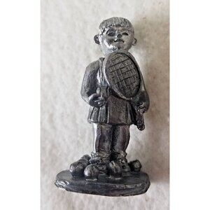 Figurine Pewter Michael Ricker Female Tennis Player Solid Statue ‎ Vintage